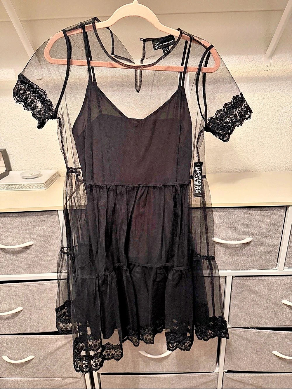 NY&C Style 3711 Black Lace Trim Mini Dress Size XS NWT